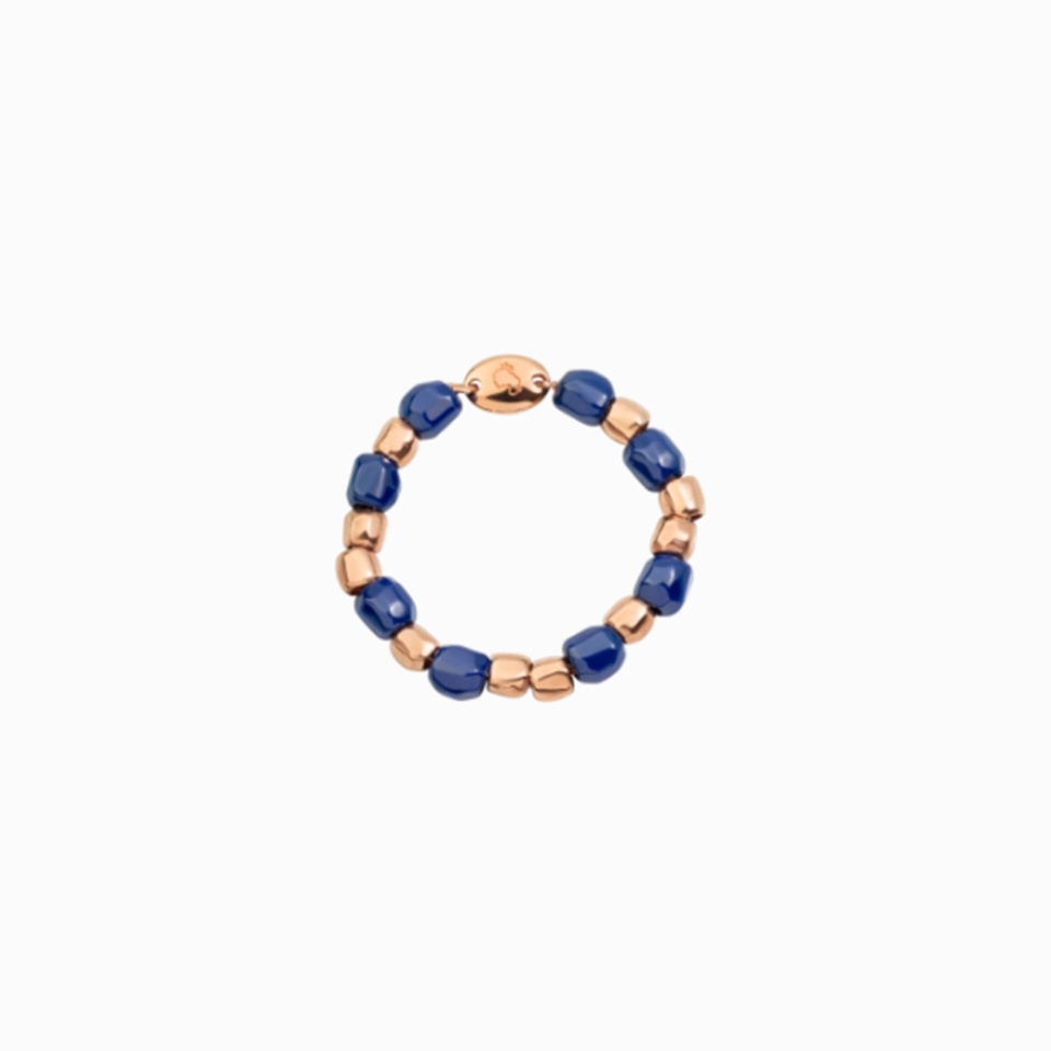 Anello mini Granelli oro rosa ceramica blu € 290