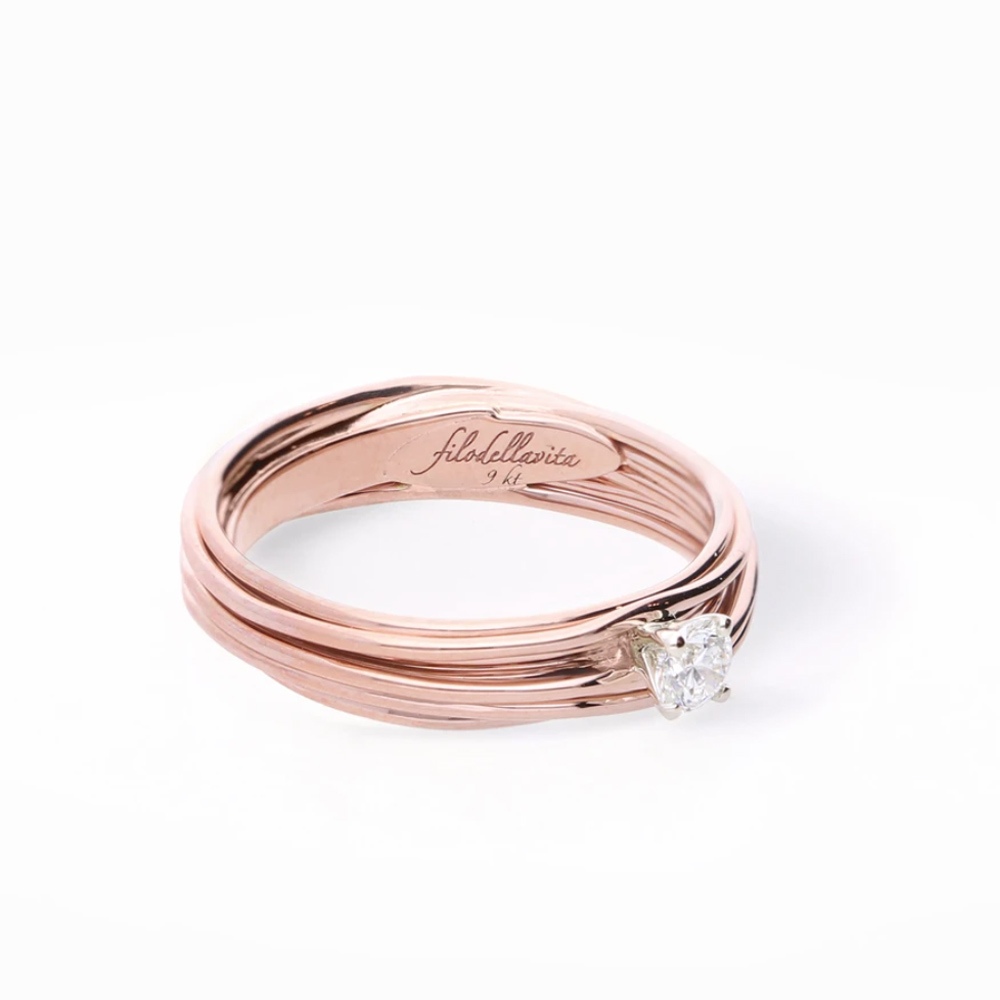 Filo della Vita 7 fili Solitario con diamante Oro rosa 9kt