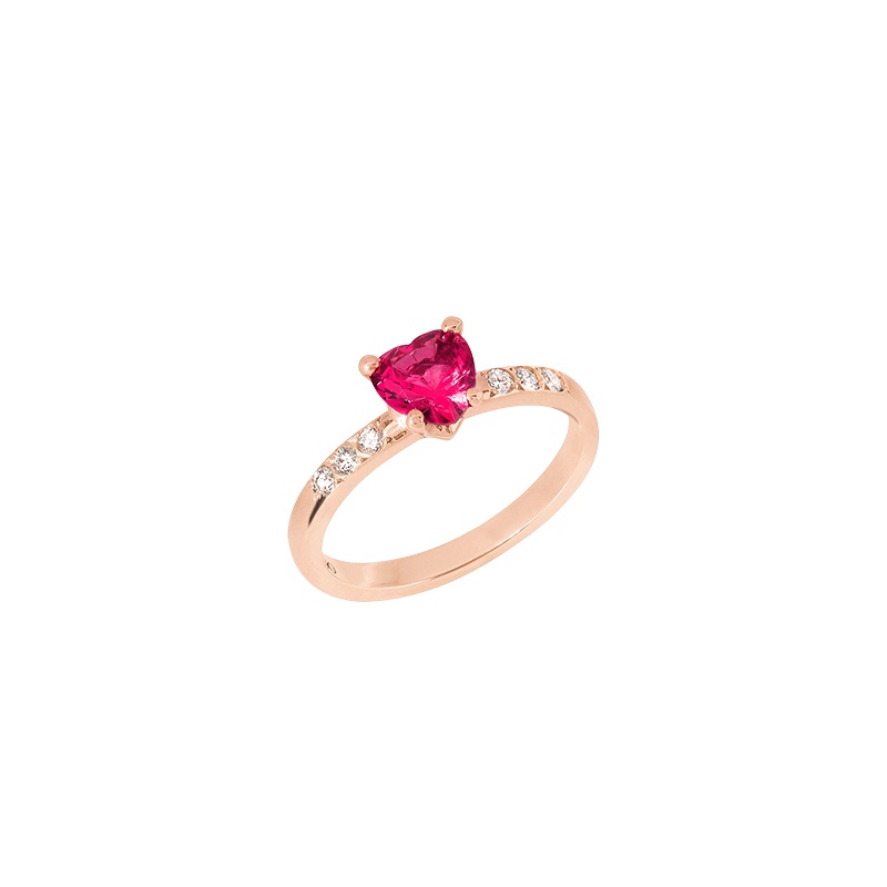 Anello cuore oro rosa 9k rubino sintetico e diamanti € 750