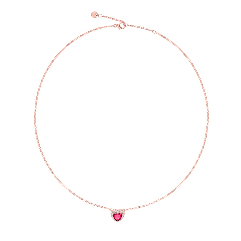 Collana cuore oro rosa 9k, rubino sintetico e diamanti € 960